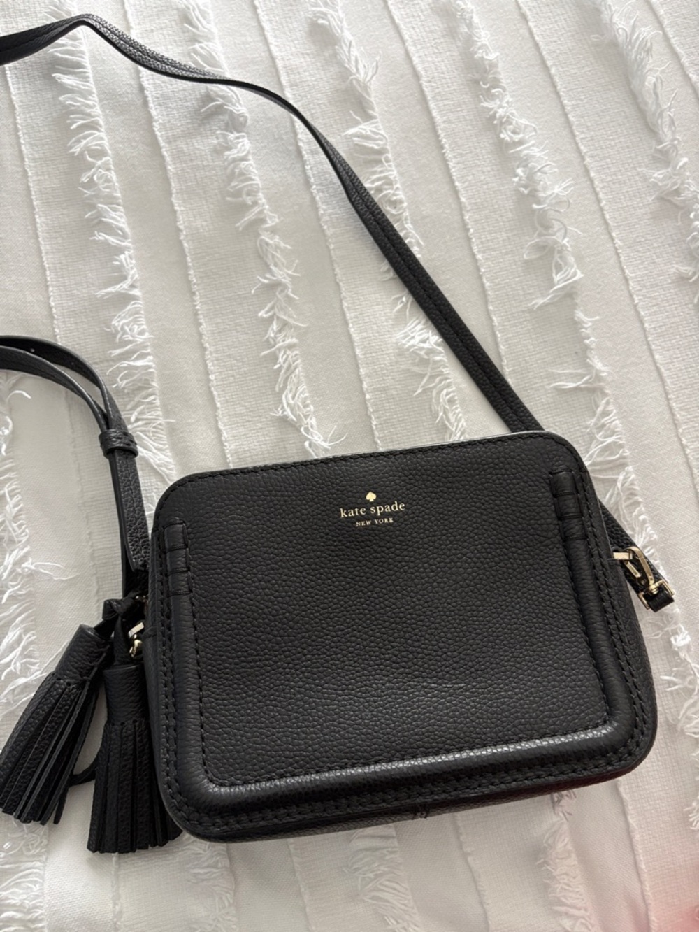kate spade Black Pebbled Leather Tassel Crossbody Bag